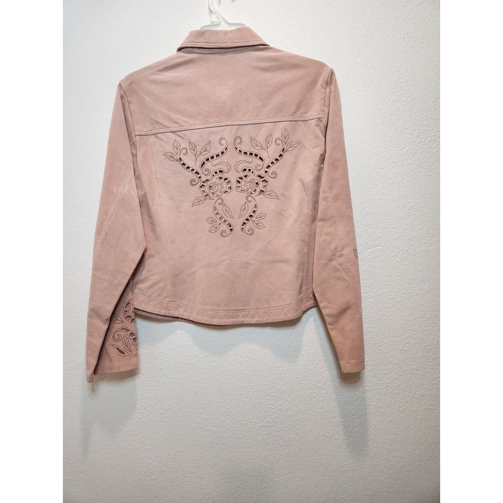 Cedar Creek Pink Suede Leather Jacket Floral Cutout Boho Western M y2k festival - Picture 6 of 9